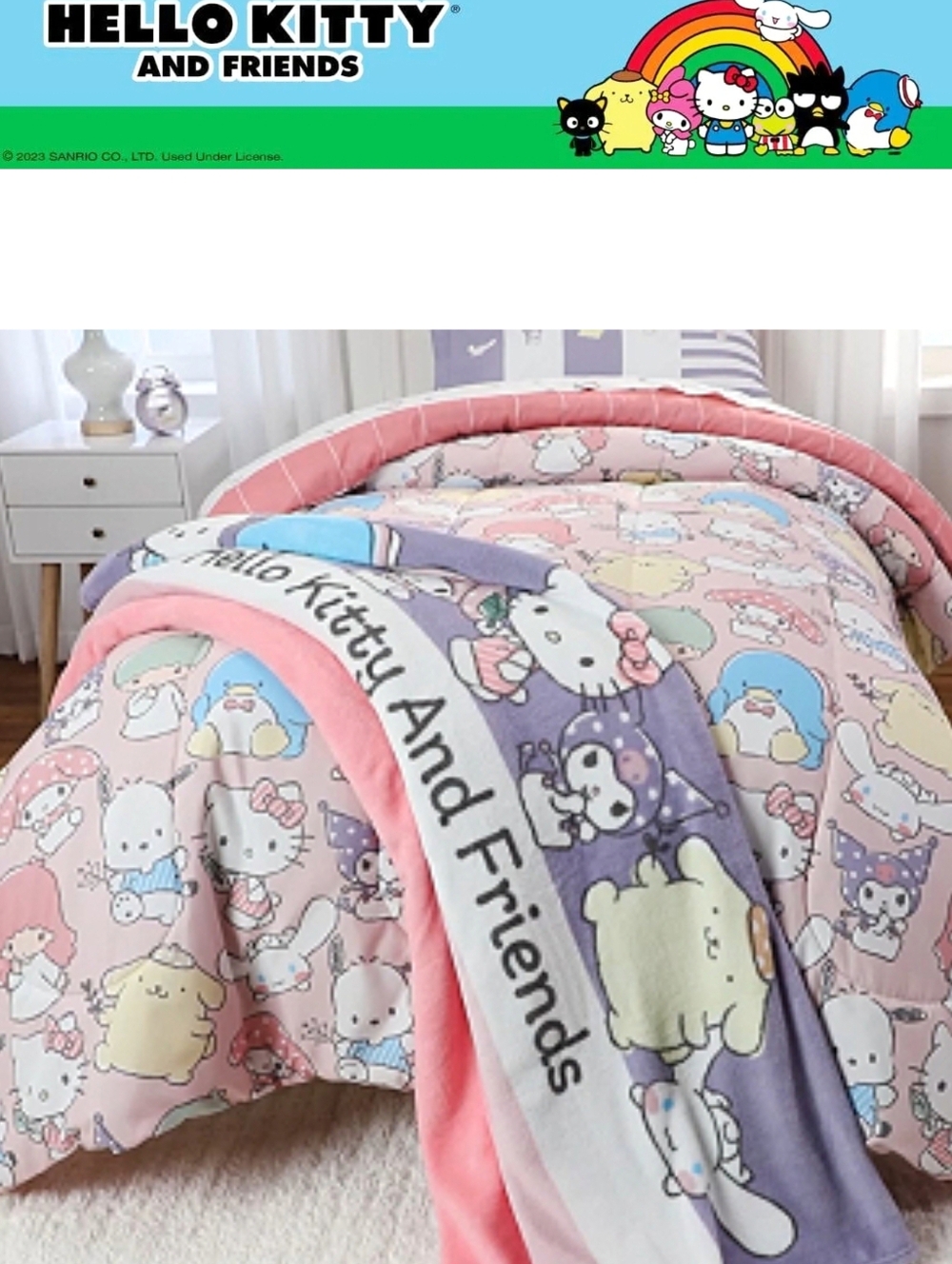 Hello Kitty NWT Hello Kitty & Friends Kids Throw Blanket in Pink/Purple 62"Wx90L